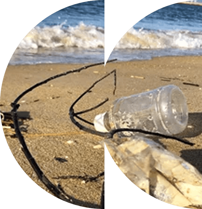 海岸に落ちているペットボトル